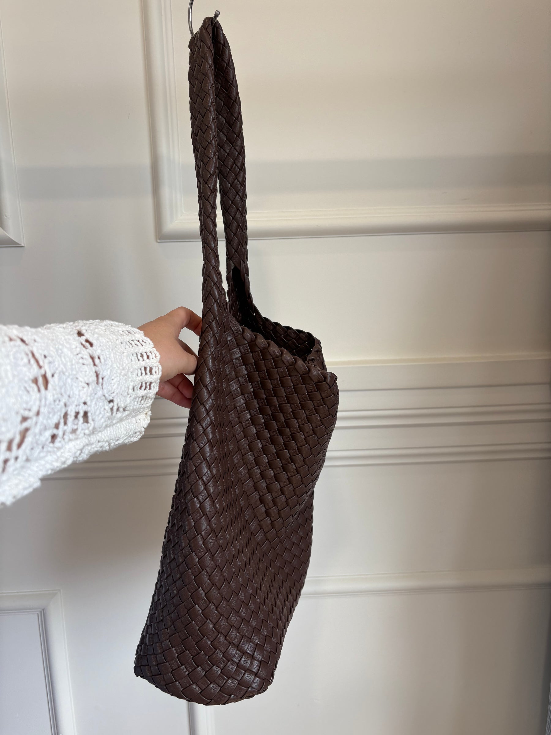 Rylan Brown Woven Shoulder Bag with pouch