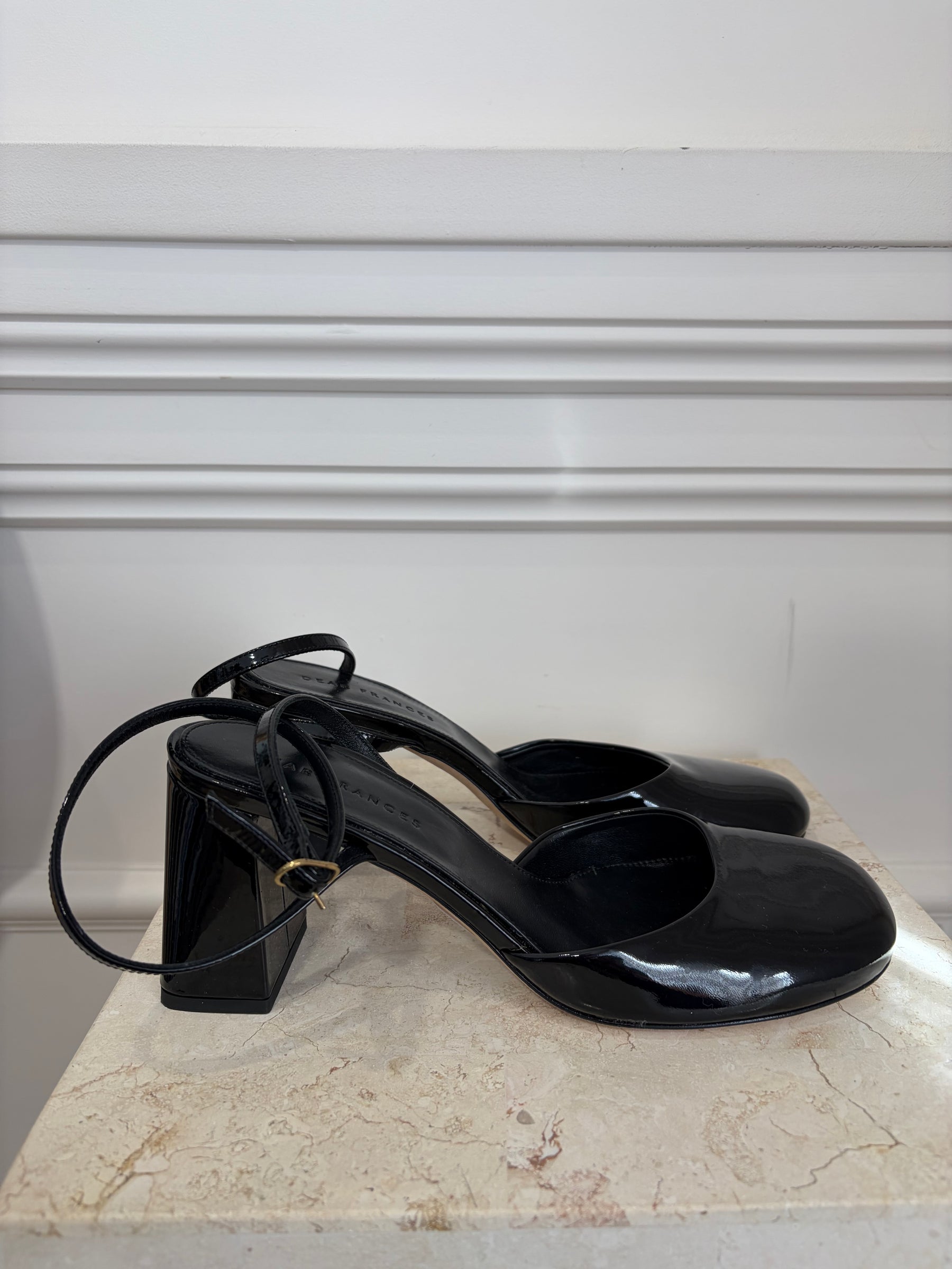 Dear Francis Harlow Black Patent Pumps With Ankle Strap, 40