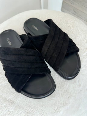 bassike Suede Cross Over Slides Black, 37