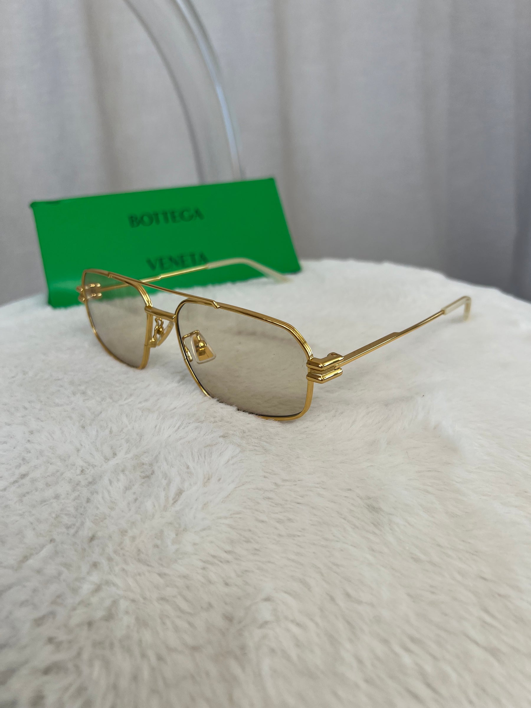 Bottega Veneta Gold Pilot Clear Lens Sunglasses