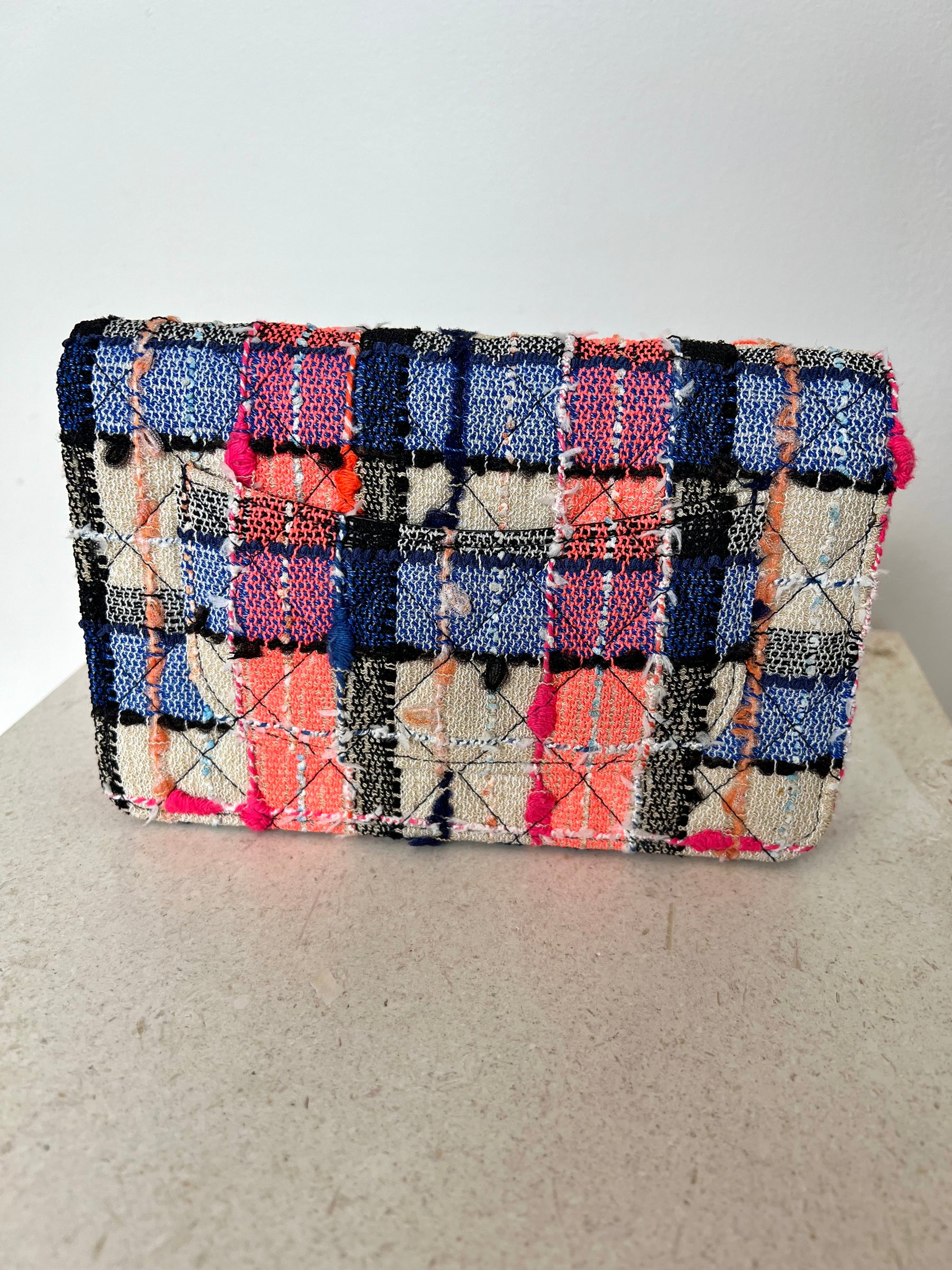 Chanel Blue, Cream and Pink Tweed Wallet on Chain