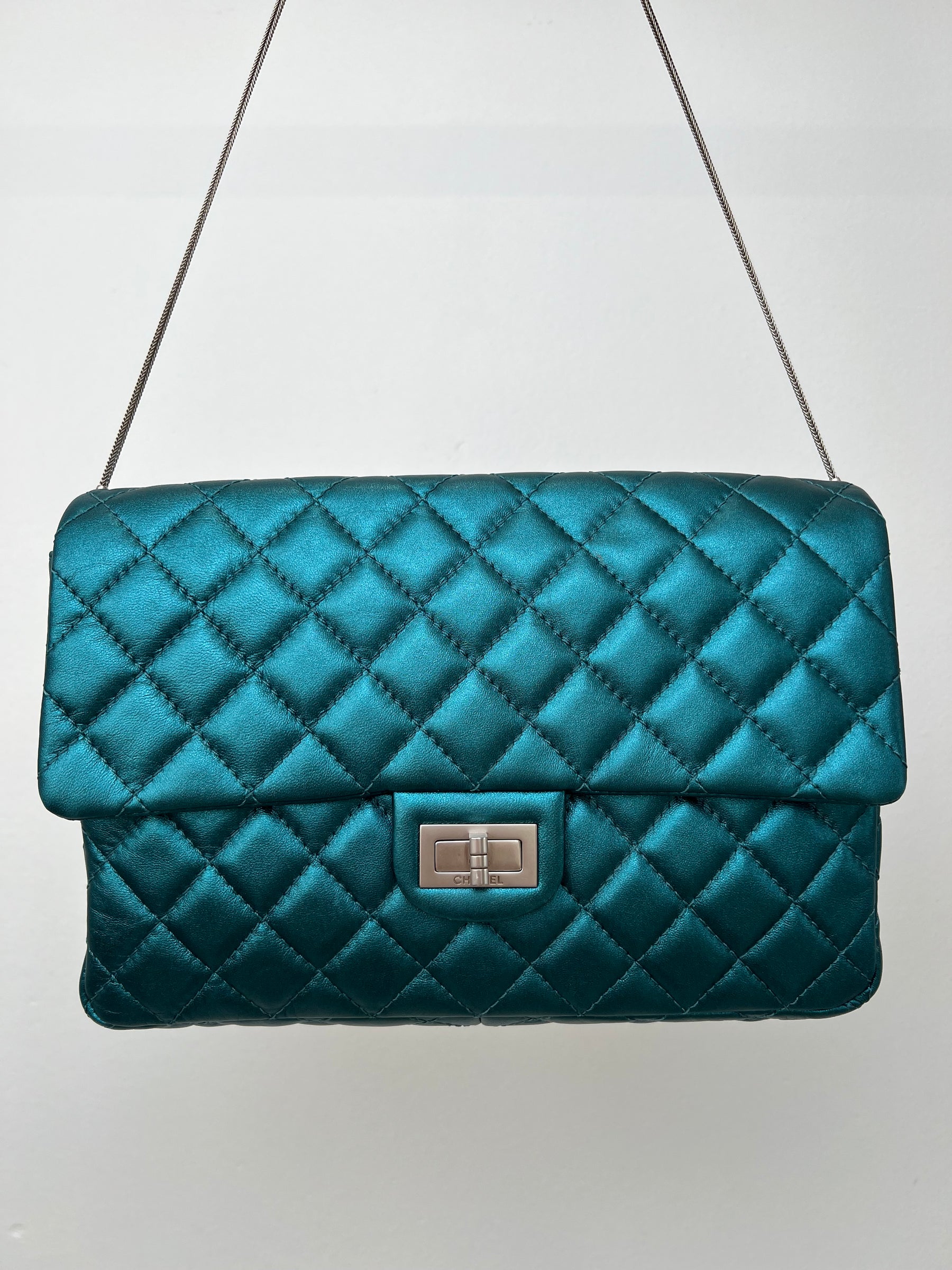 Chanel Metalic Teal Quilted Leather Reissue 2.55