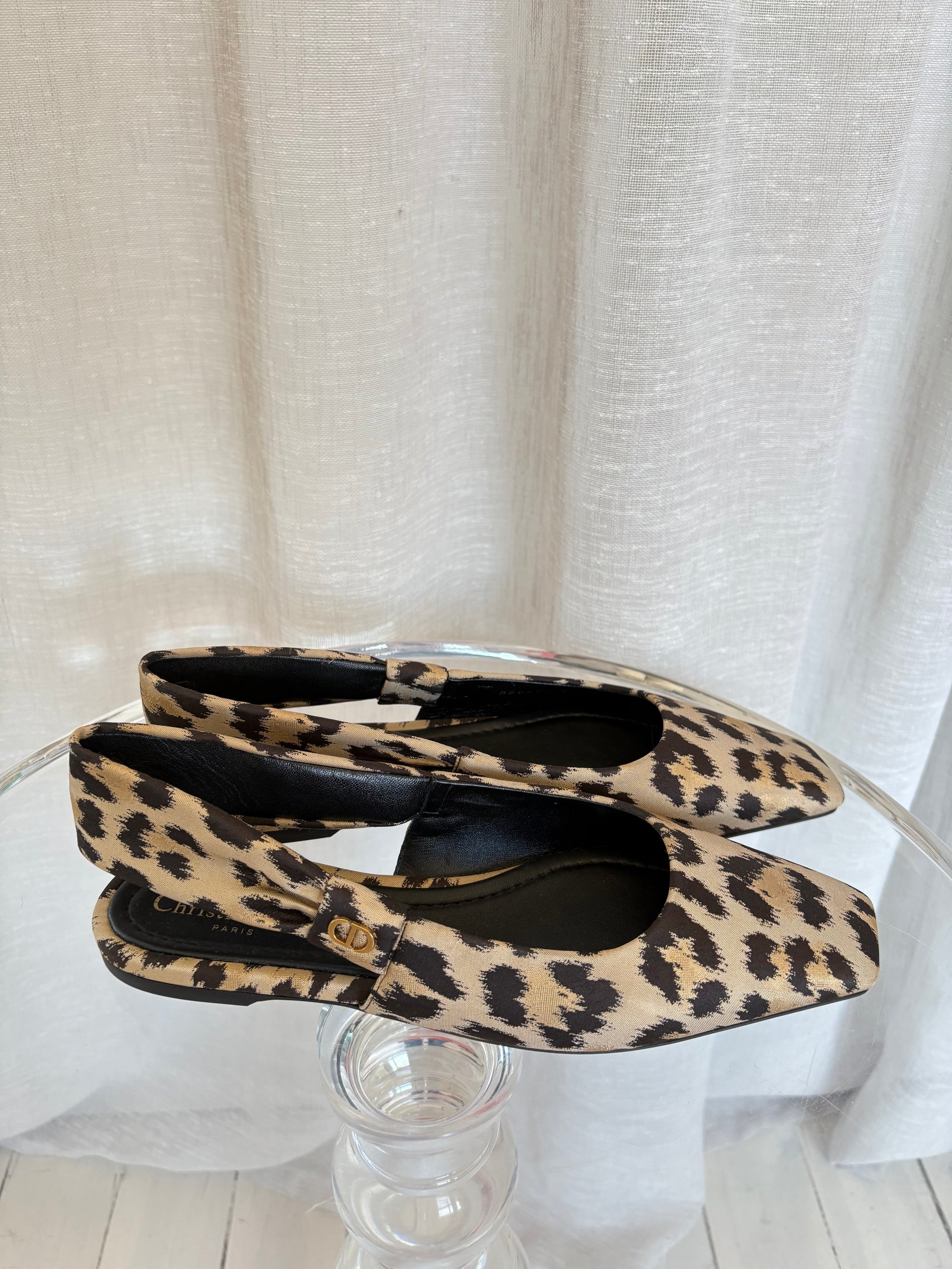 Dior Leopard Print Slingback Flats, 39.5
