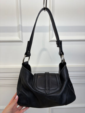 Ralph Lauren Vintage Black Leather Silver Stirrup Shoulder Bag