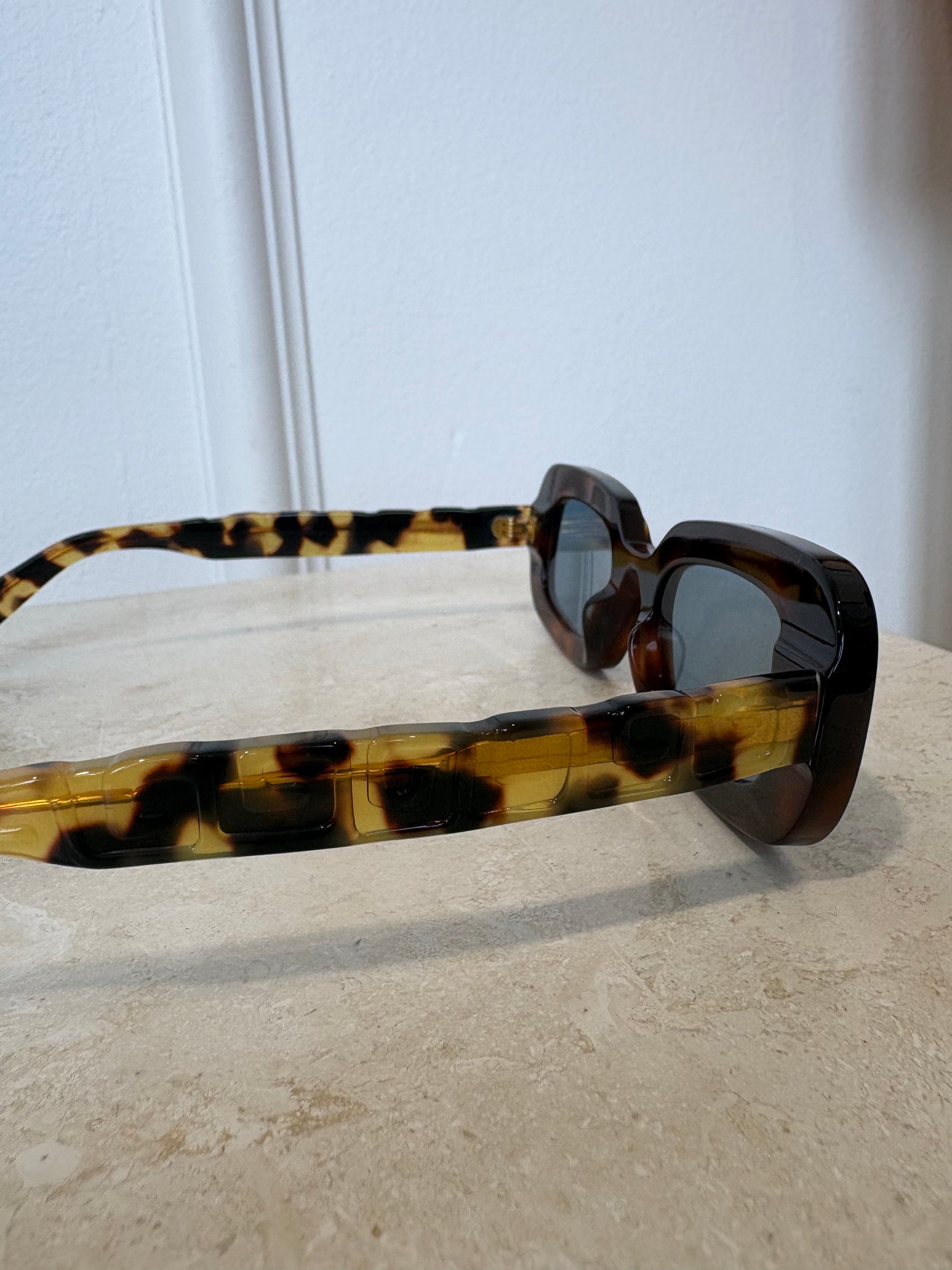 Lucy Folk Draa Embossed Rectangular Sunglasses Brown
