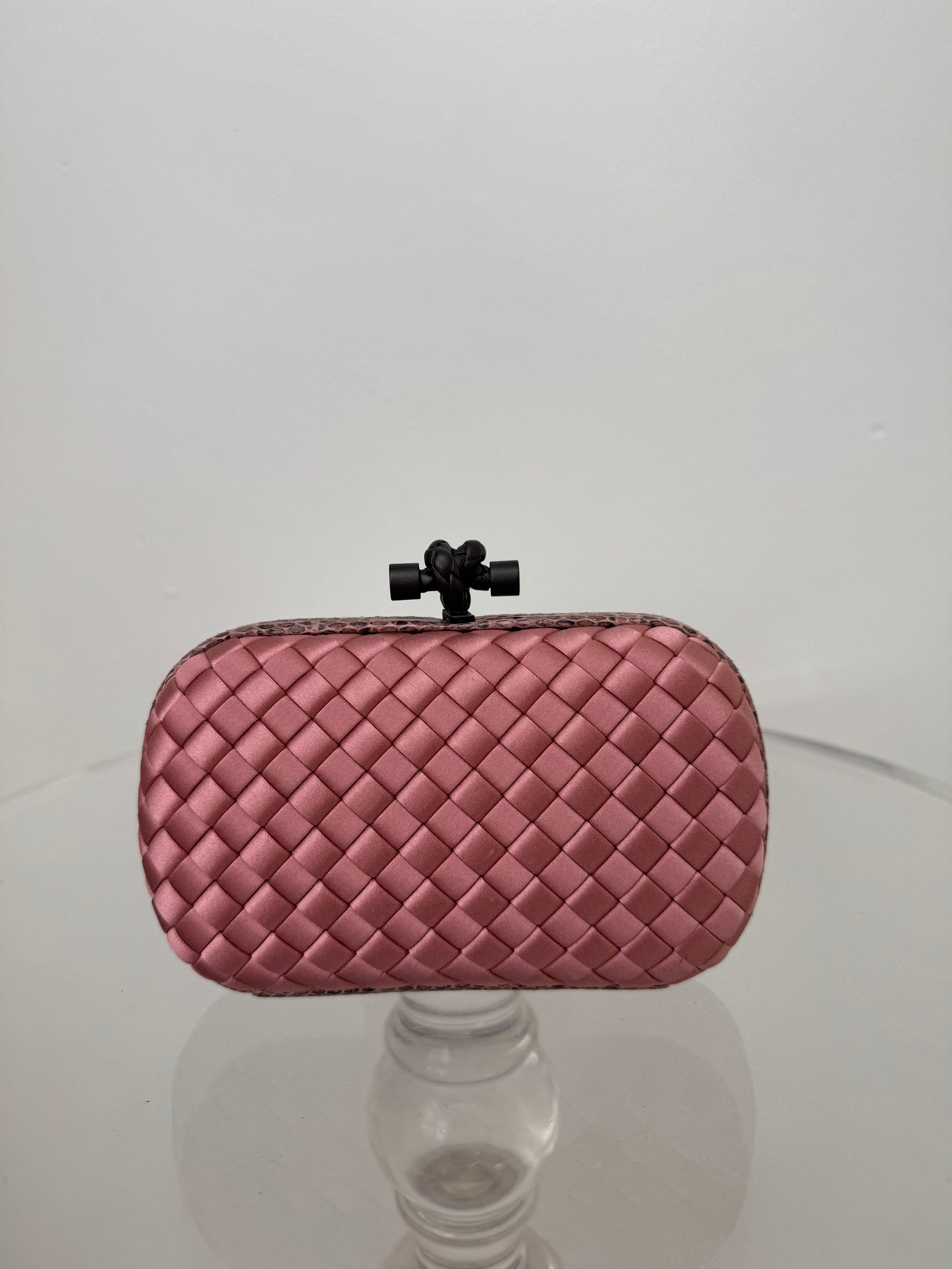 Bottega Veneta Musk Woven Silk Python Trim Knot Clutch