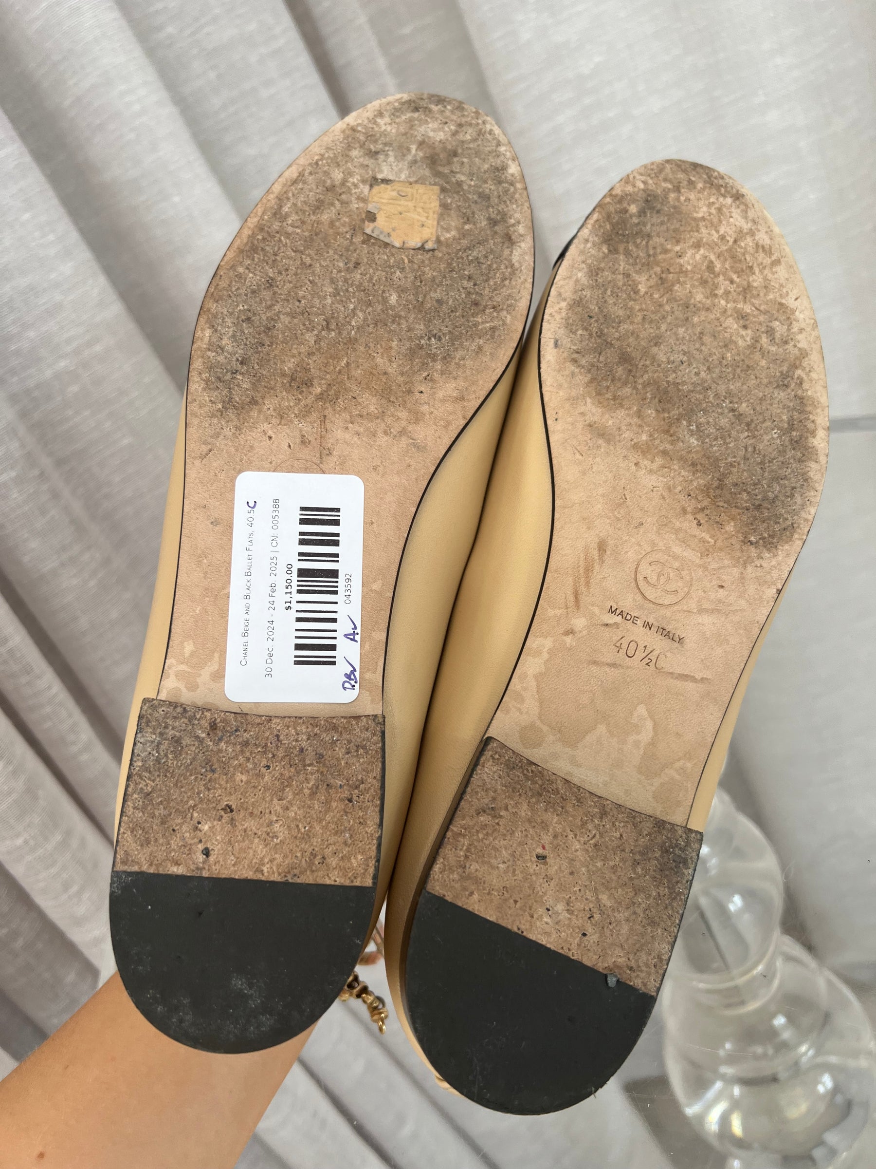 Chanel Beige and Black Ballet Flats, 40.5