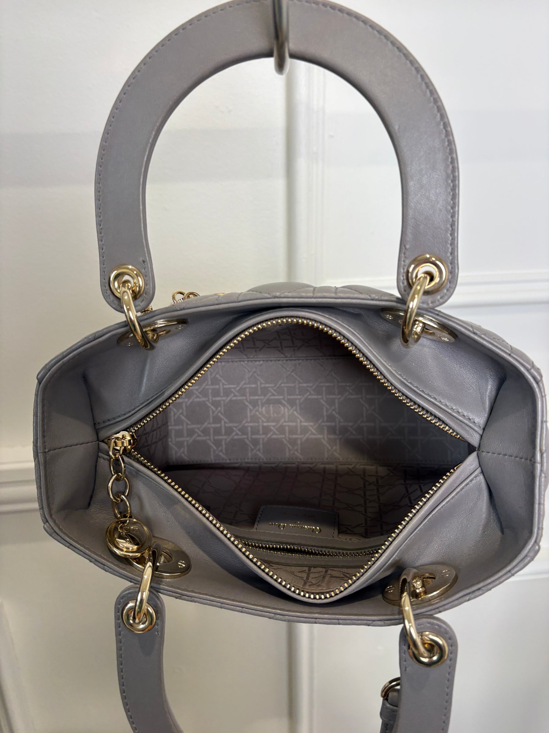 Dior Grey Cannage Quilted Medium Lady Dior