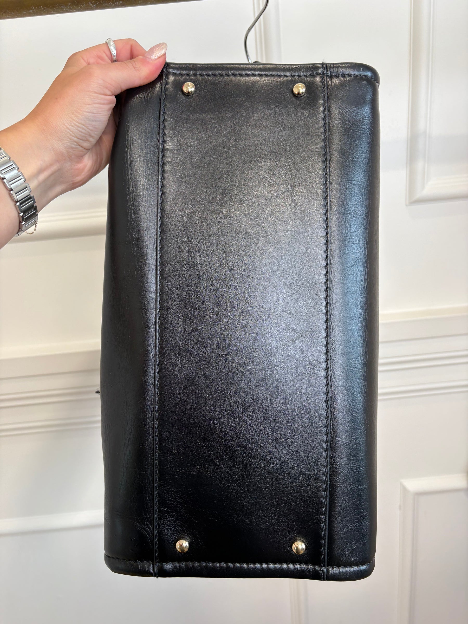 Chanel Black Leather Deauville with Tweed Logo and Lining