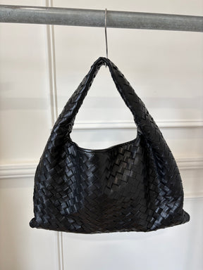 Bottega Veneta Black Intrecciato Leather Hop Shoulder Bag