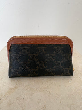 Celine Cosmetic Pouch In Triomphe Canvas And Calfskin