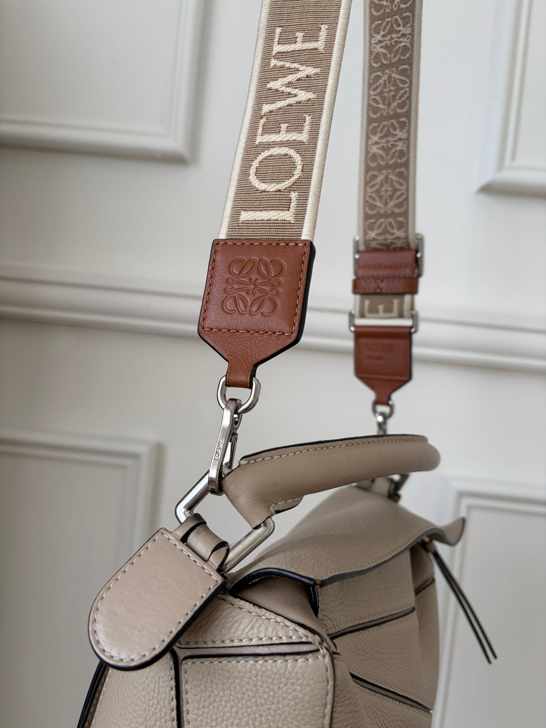 Loewe Small Puzzle Bag In Light Taupe With Anagram Strap