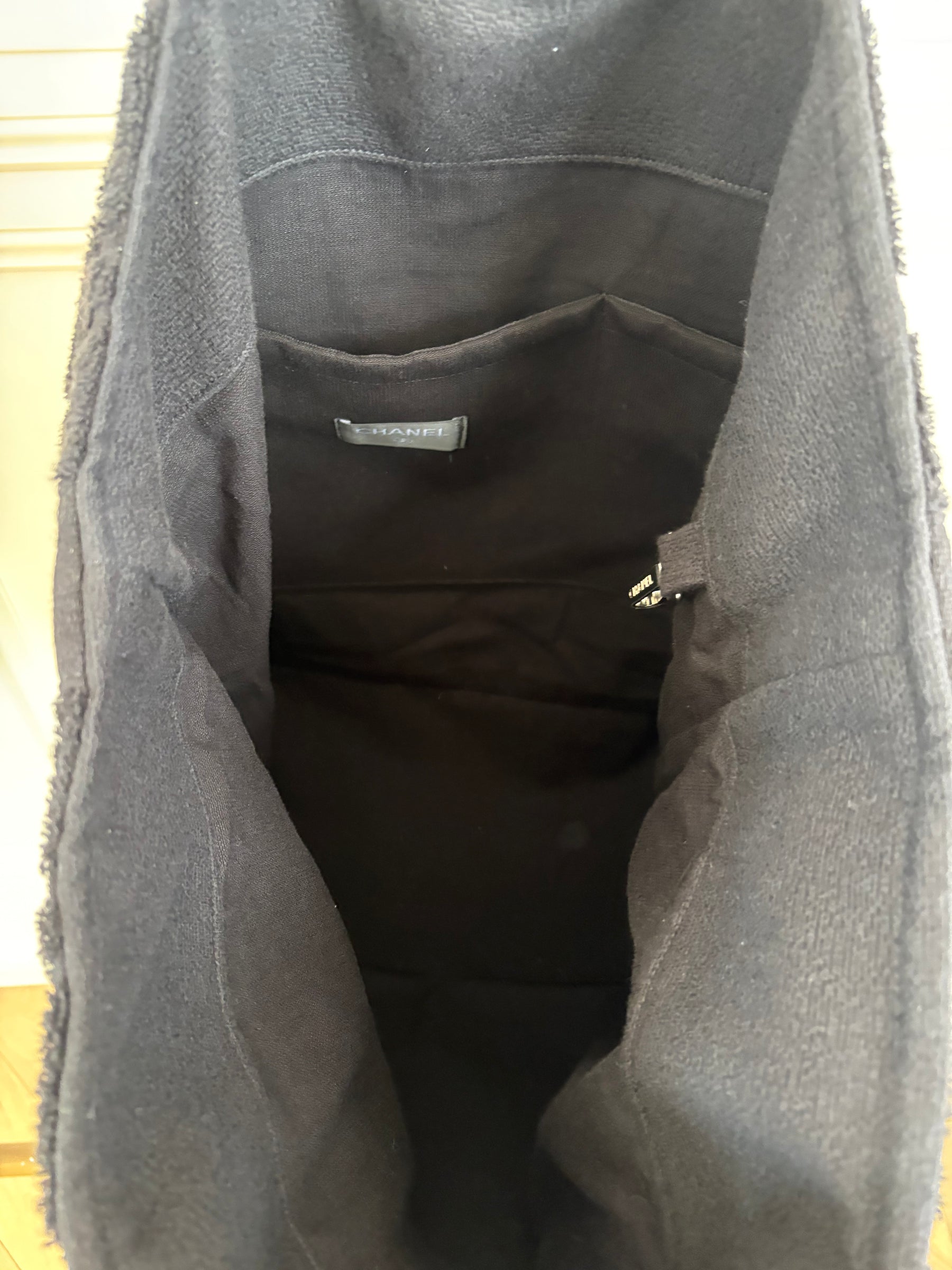 Chanel Black Terry Logo Tote and Towel SET
