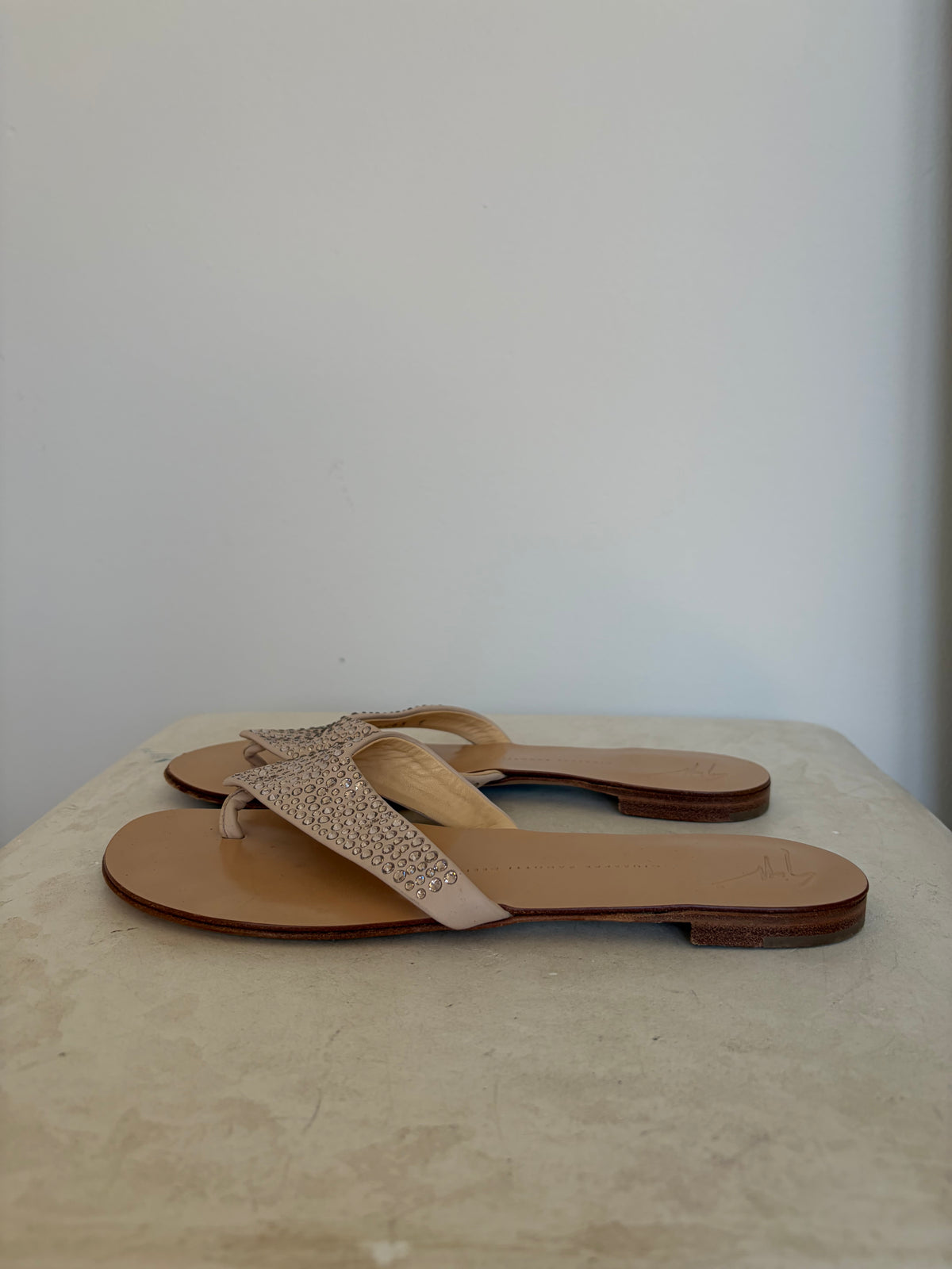Giuseppe Zanotti Beige Crystal Thong, 40