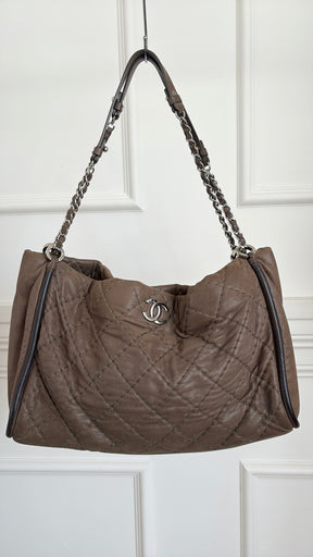 Chanel Taupe Coated Quilted Shoulder Tote