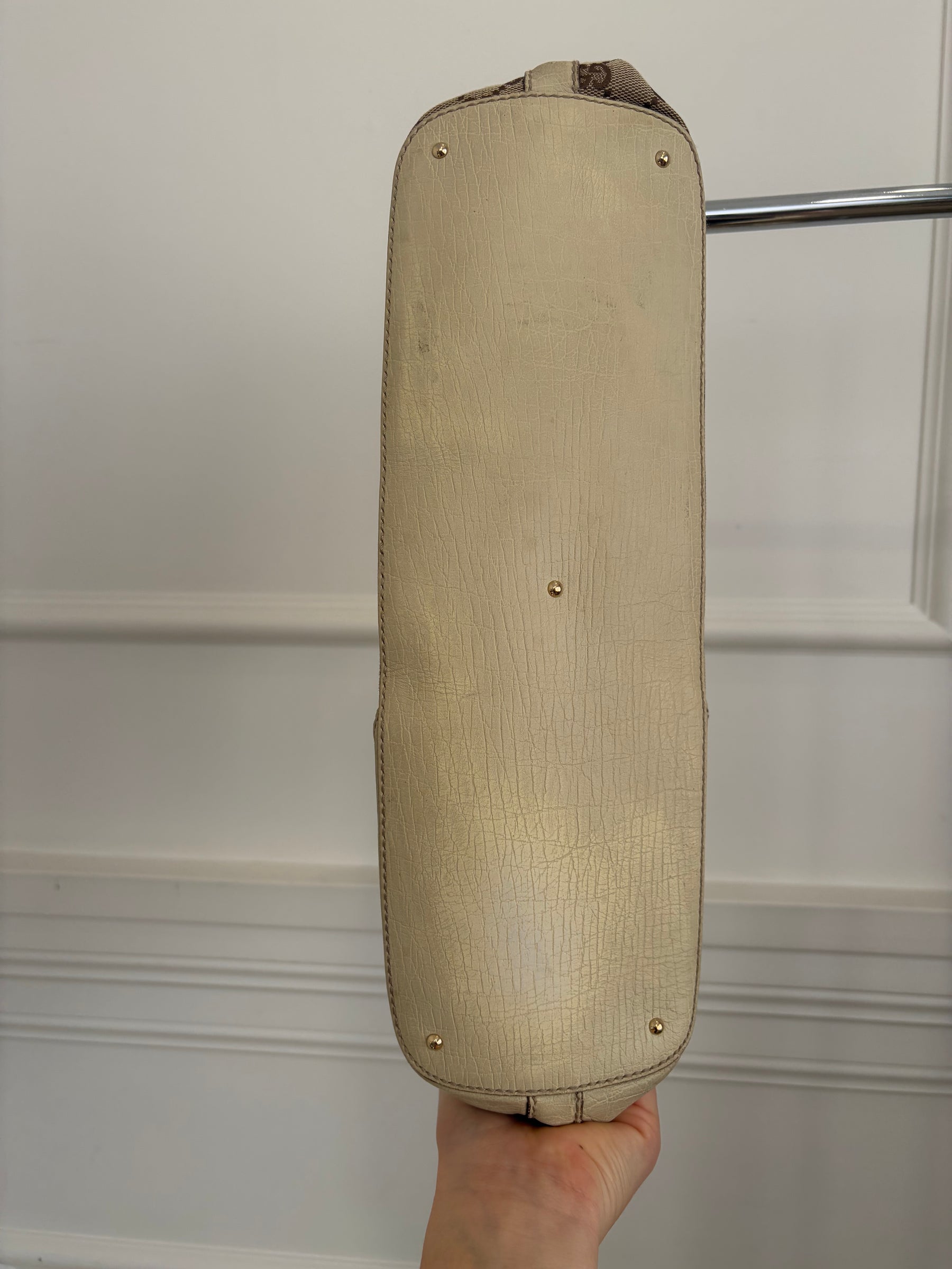 Gucci Canvas Monogram and Cream Leather Horsebit Hasler Tote