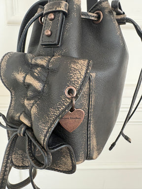 Acne Studios Brown Distressed Leather Multi Pocket Mini Bucket Bag