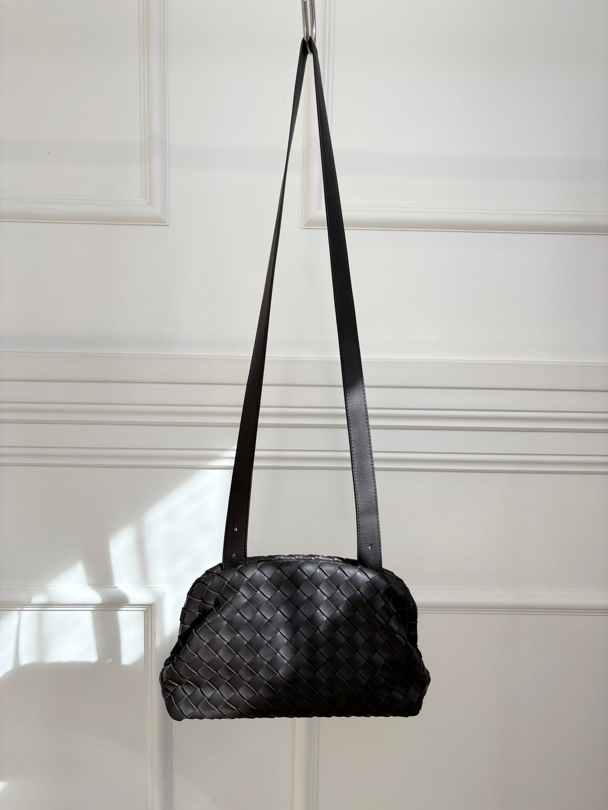 Bottega Veneta Dark Brown Intrecciato Leather Pouch With Leather Strap