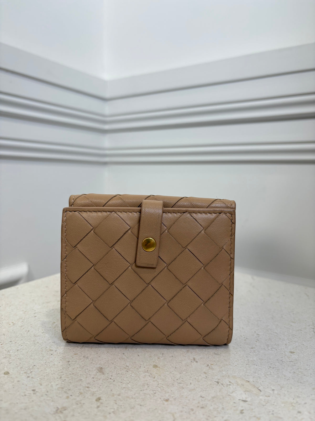 Bottega Veneta Beige Intrecciato Leather Trifold Wallet
