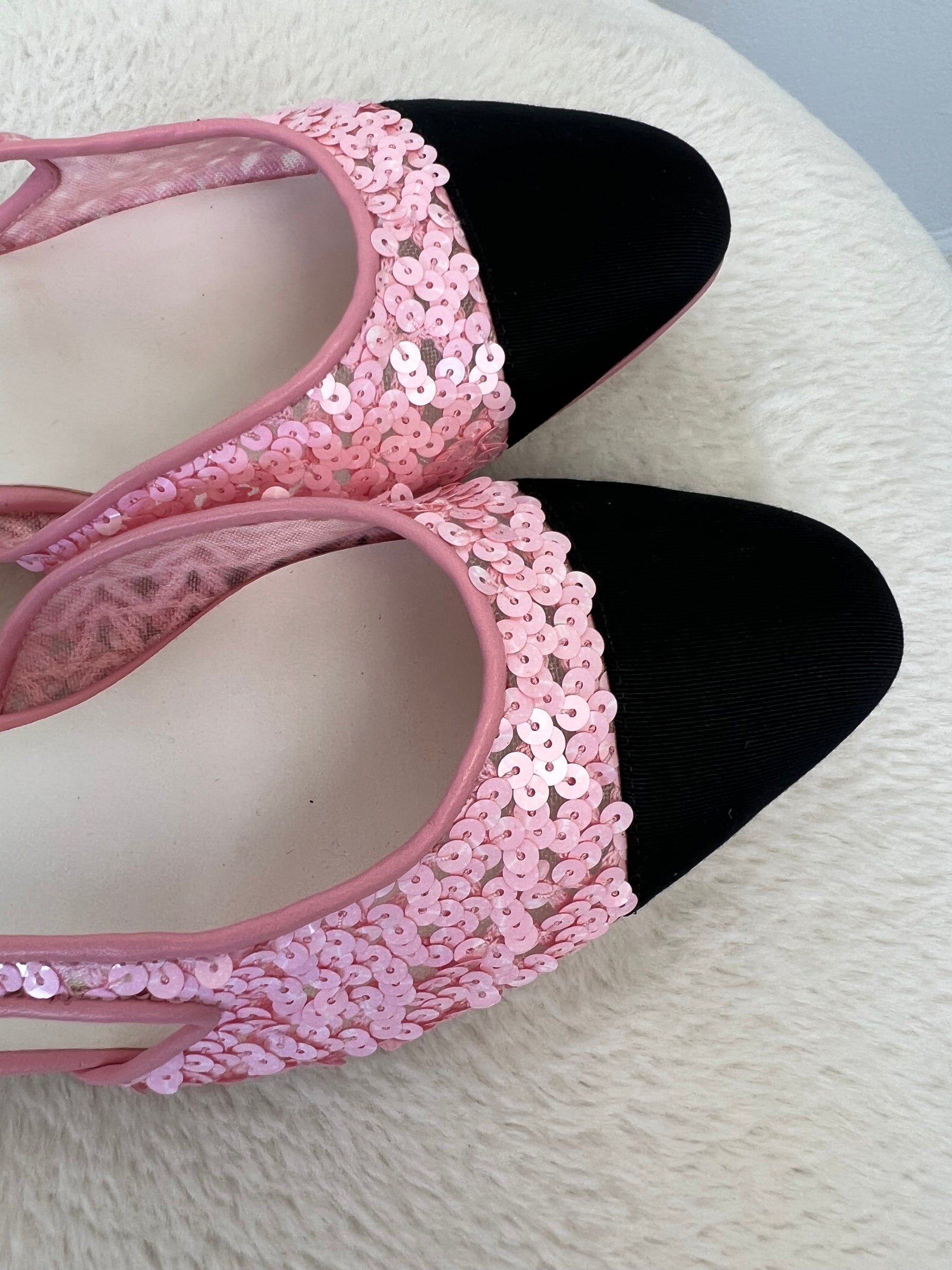Chanel Pink Sequin Slingback Flats, 40C