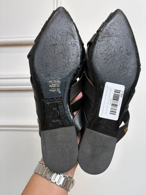 Anine Bing Black Woven Leather Pointed Mule, 38