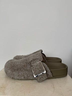 Loewe Taupe Ease Buckle Mules, 38