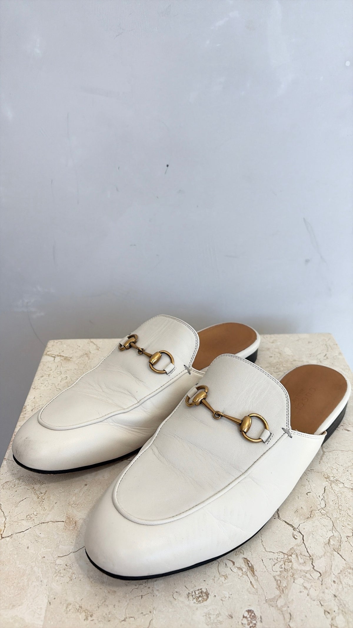 Gucci White Leather Princetown Mules, 38