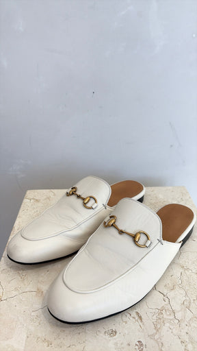 Gucci White Leather Princetown Mules, 38