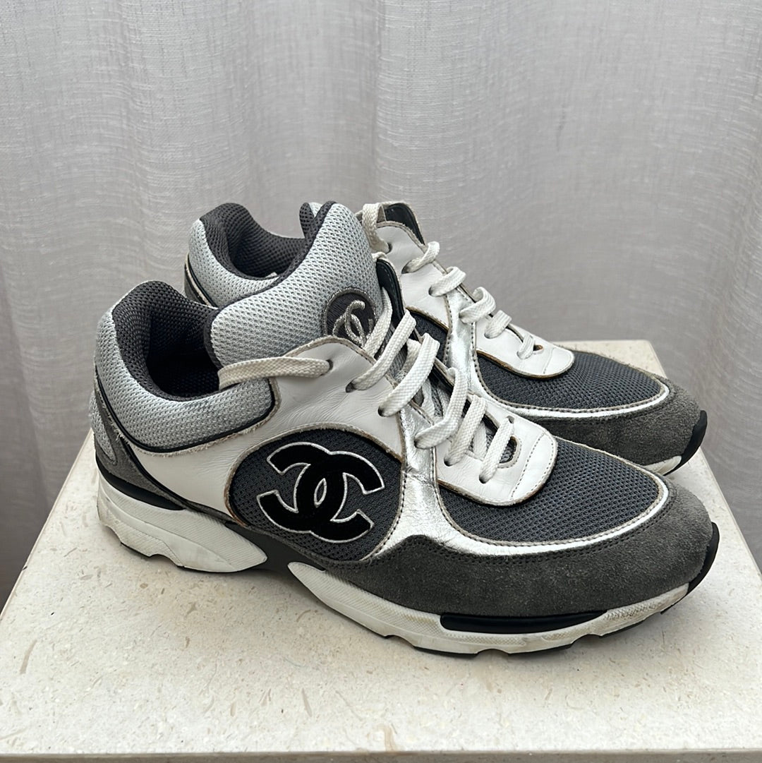 Chanel Grey White CC Sneakers, 37.5