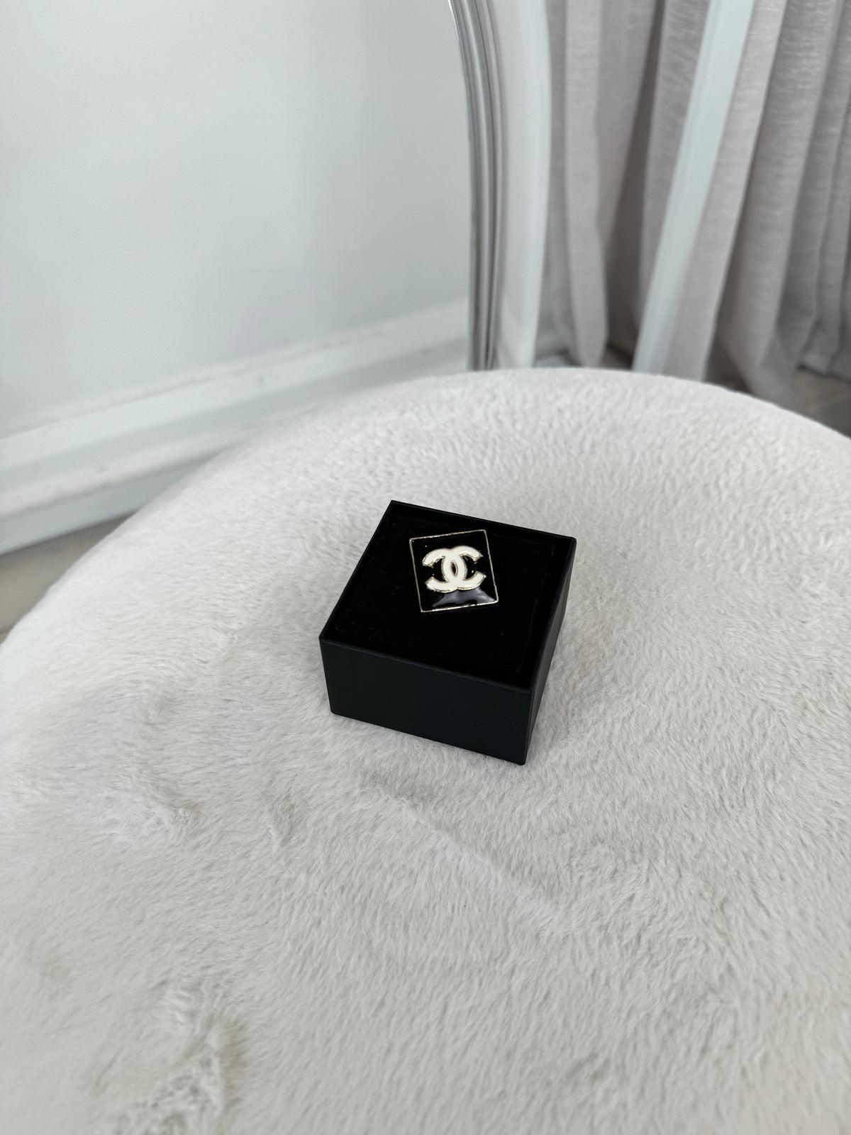 Chanel Black and White Logo Pin