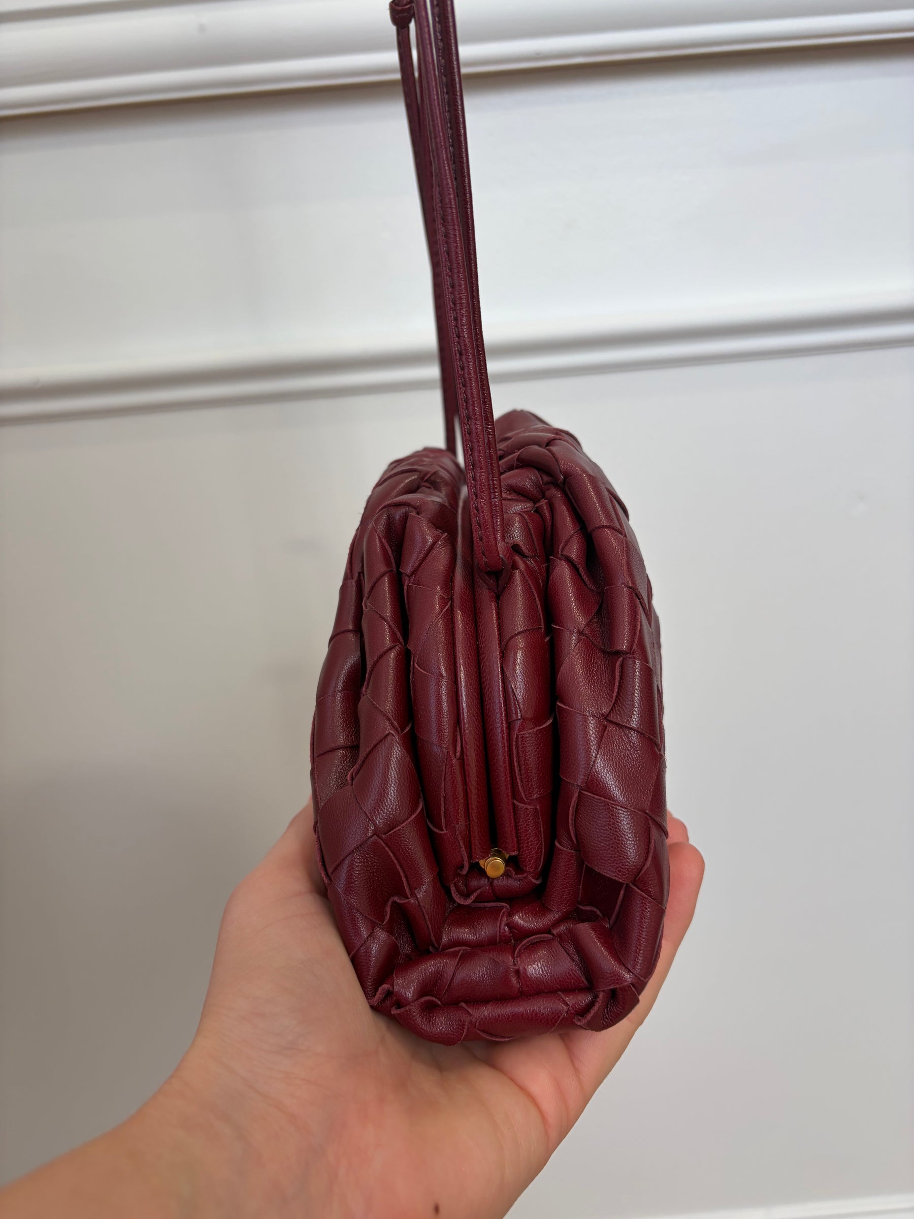 Bottega Veneta Burgundy Intrecciato Leather Mini Pouch Bag