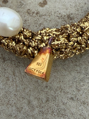 Lucy Folk Gold Crochet and Pearl Bracelet