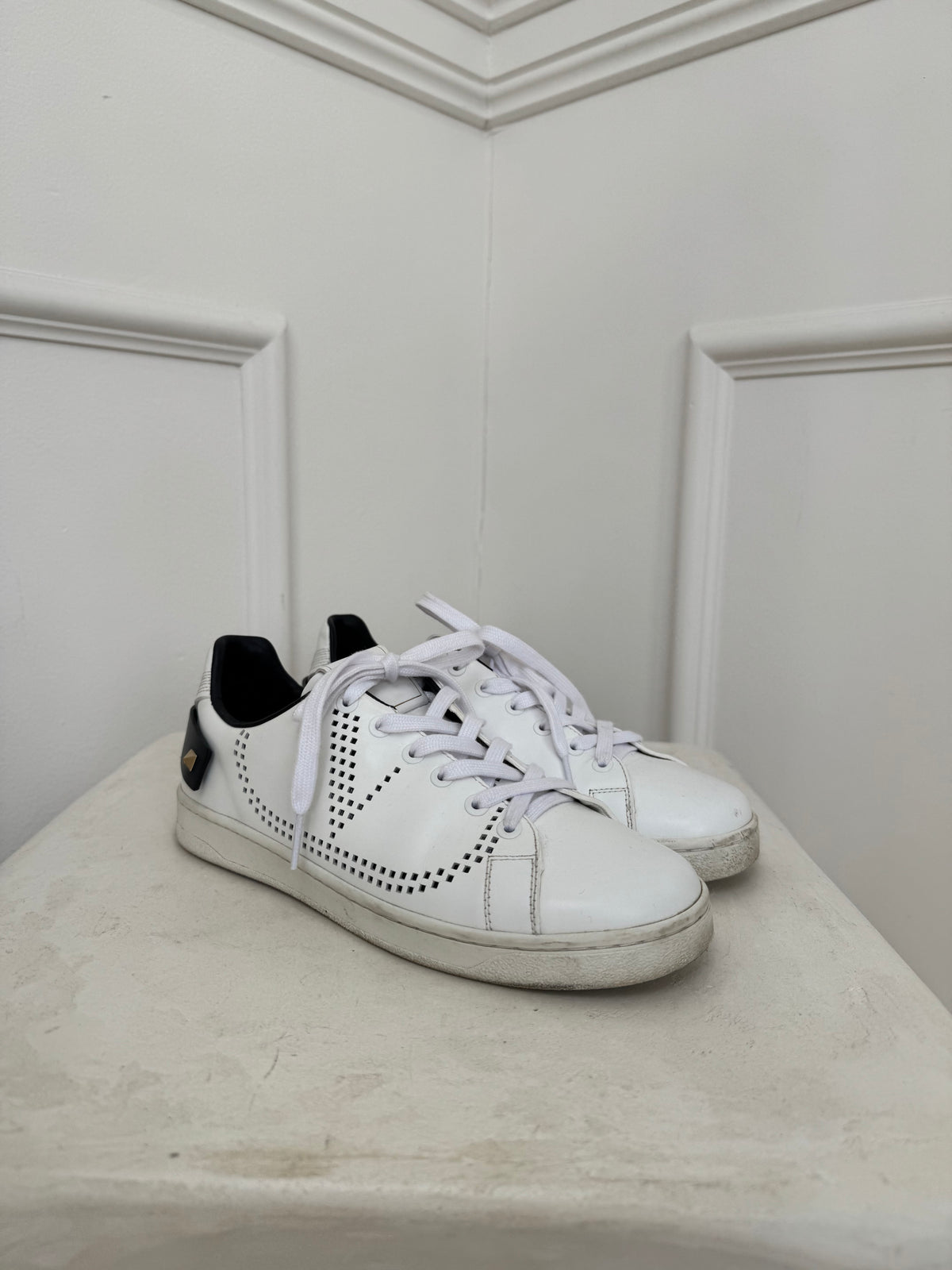 Valentino White Perforated Logo Sneakers, 37.5