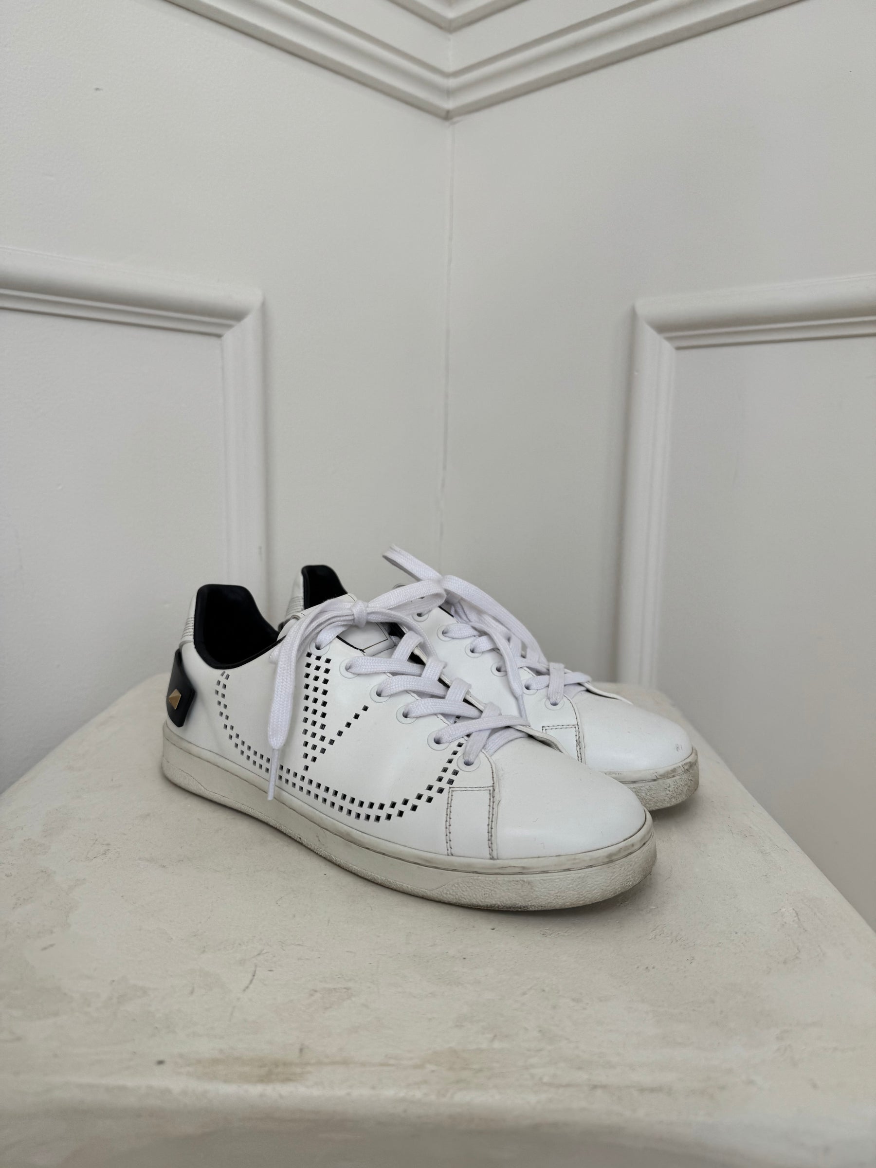 Valentino White Perforated Logo Sneakers, 37.5