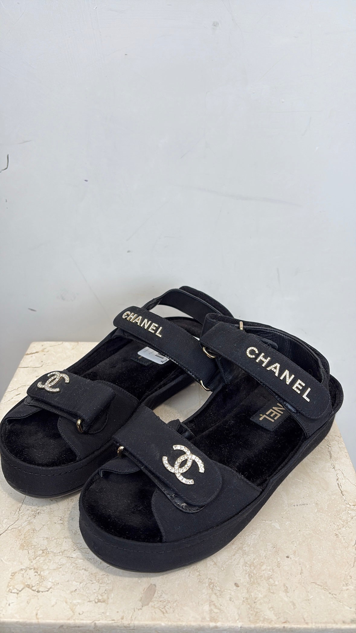 Chanel Black Grosgrain Platform Sandlas, 36
