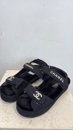 Chanel Black Grosgrain Platform Sandlas, 36