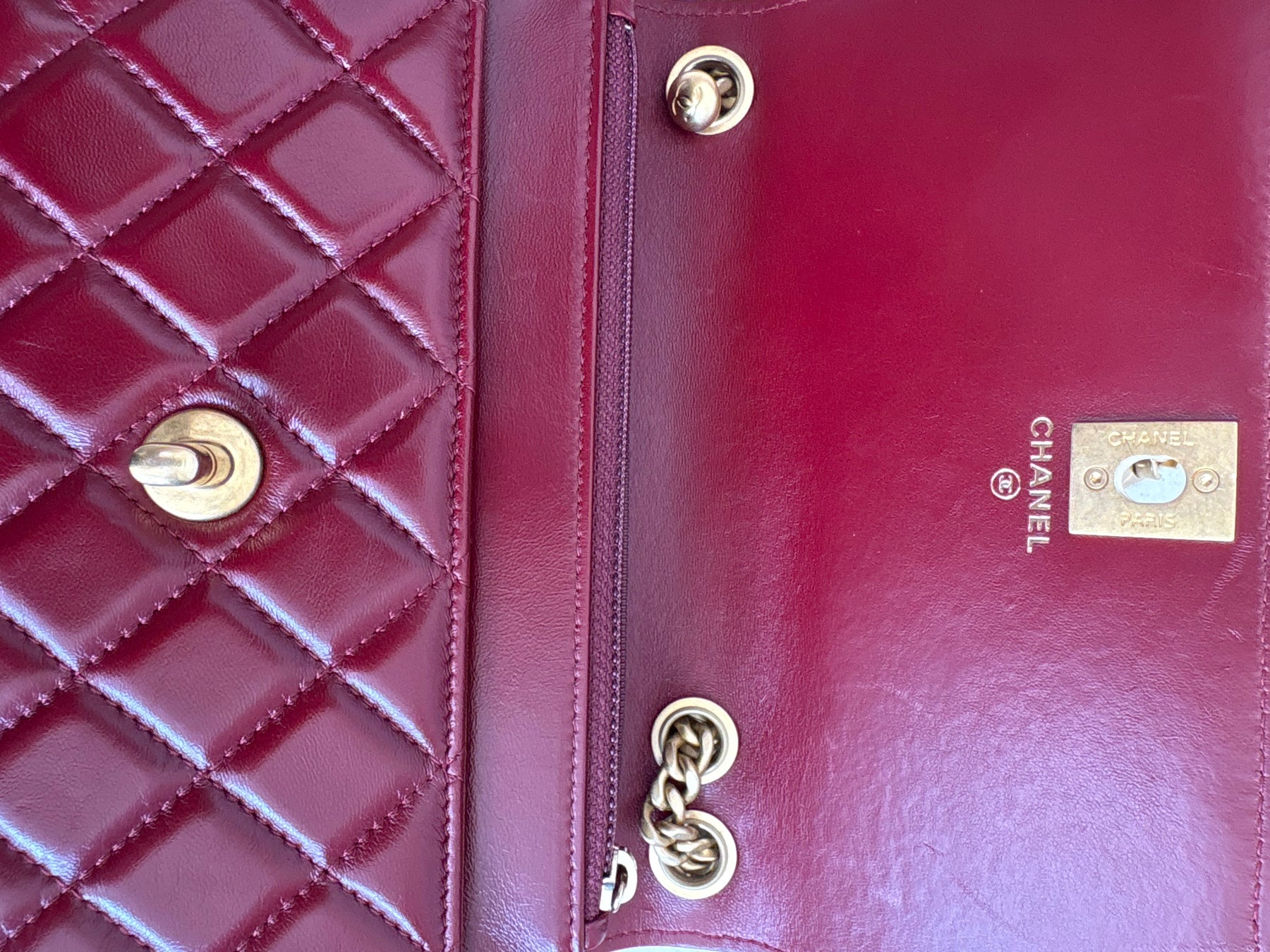 Chanel Dark Red Lambskin WOC Gold Tone Hardware
