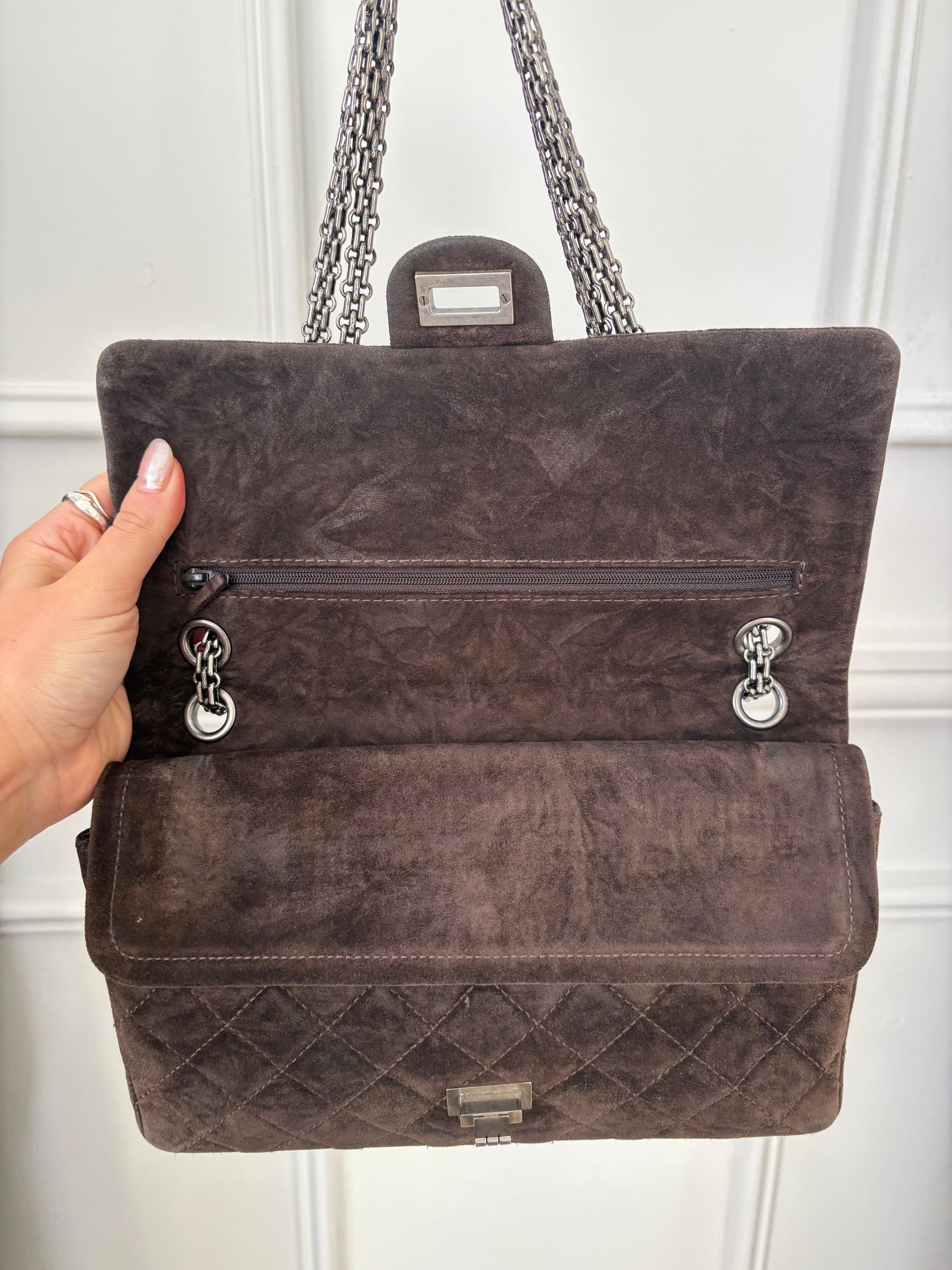Chanel Brown Suede Large 2.55 Handbag