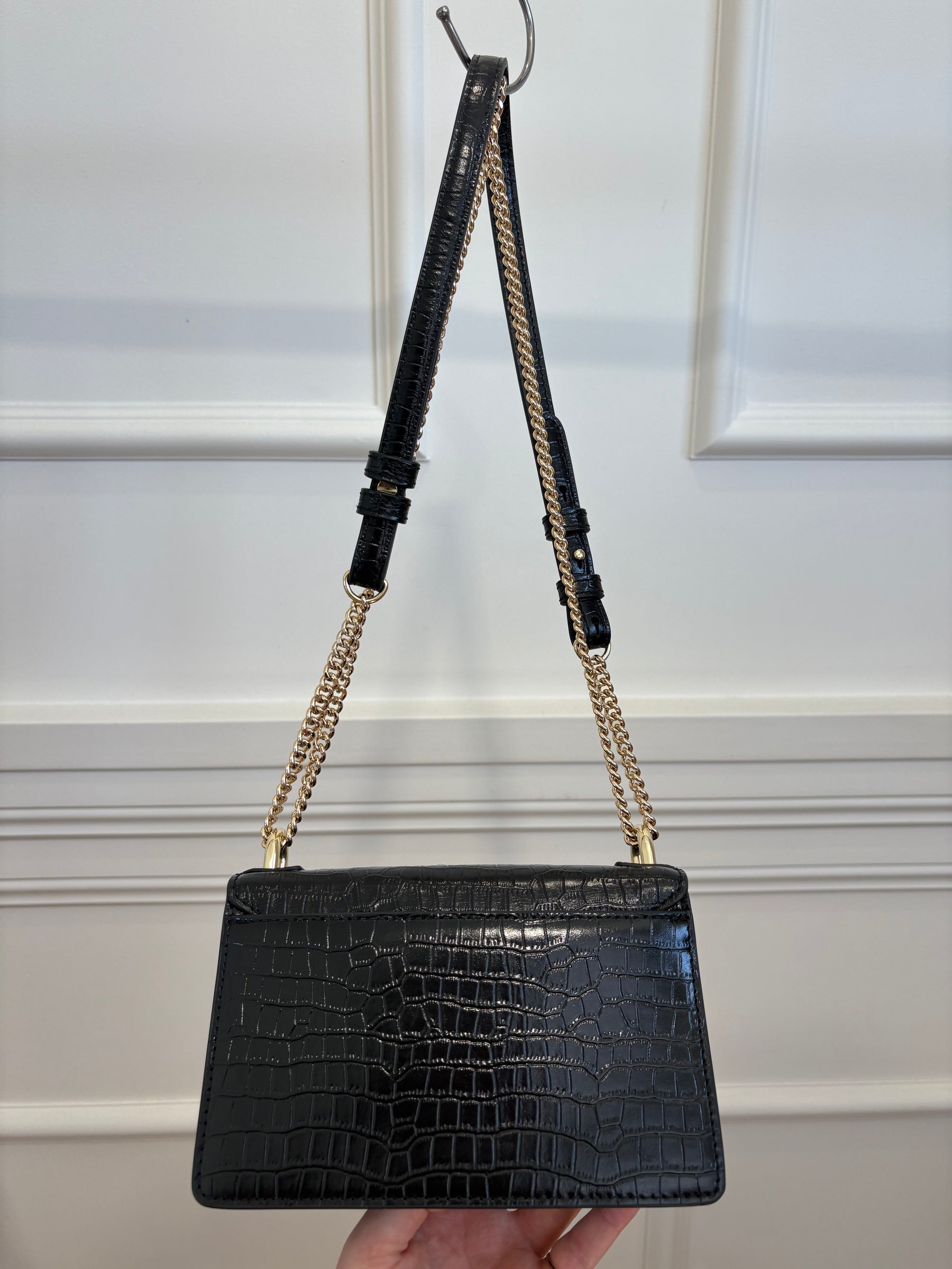 Oroton Black Croc Embossed Small Shoulder Bag