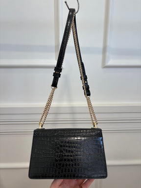 Oroton Black Croc Embossed Small Shoulder Bag