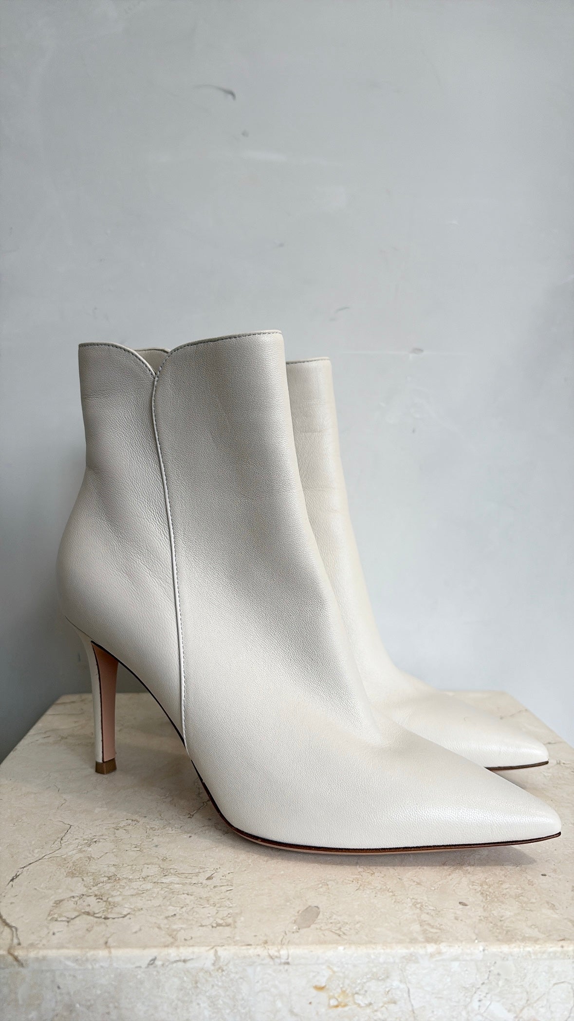 Gianvito Rossi Ivory Leather Pointed Ankle Boot, 36.5