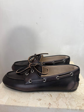 Miu Miu Unlined Leather Boat Shoes Black, 37