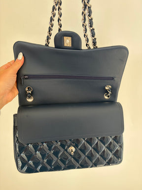 Chanel Navy Blue Patent Leather Jumbo Flap Bag