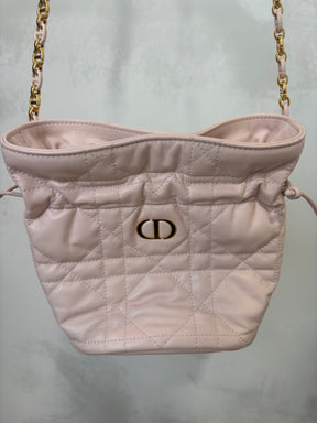 Dior Baby Pink Cannage Leather Drawstring Bucket Bag