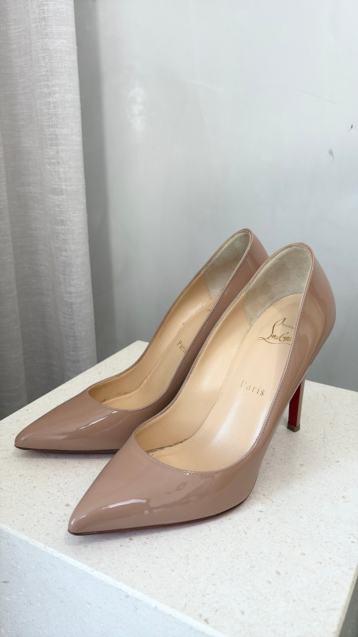 Christian Louboutin Pigalle 100 Patent Beige, 38