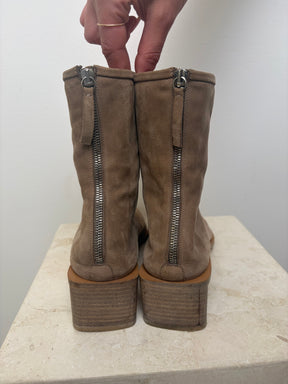 Acne Studios Taupe Suede Round Toe Ankle Boot, 41