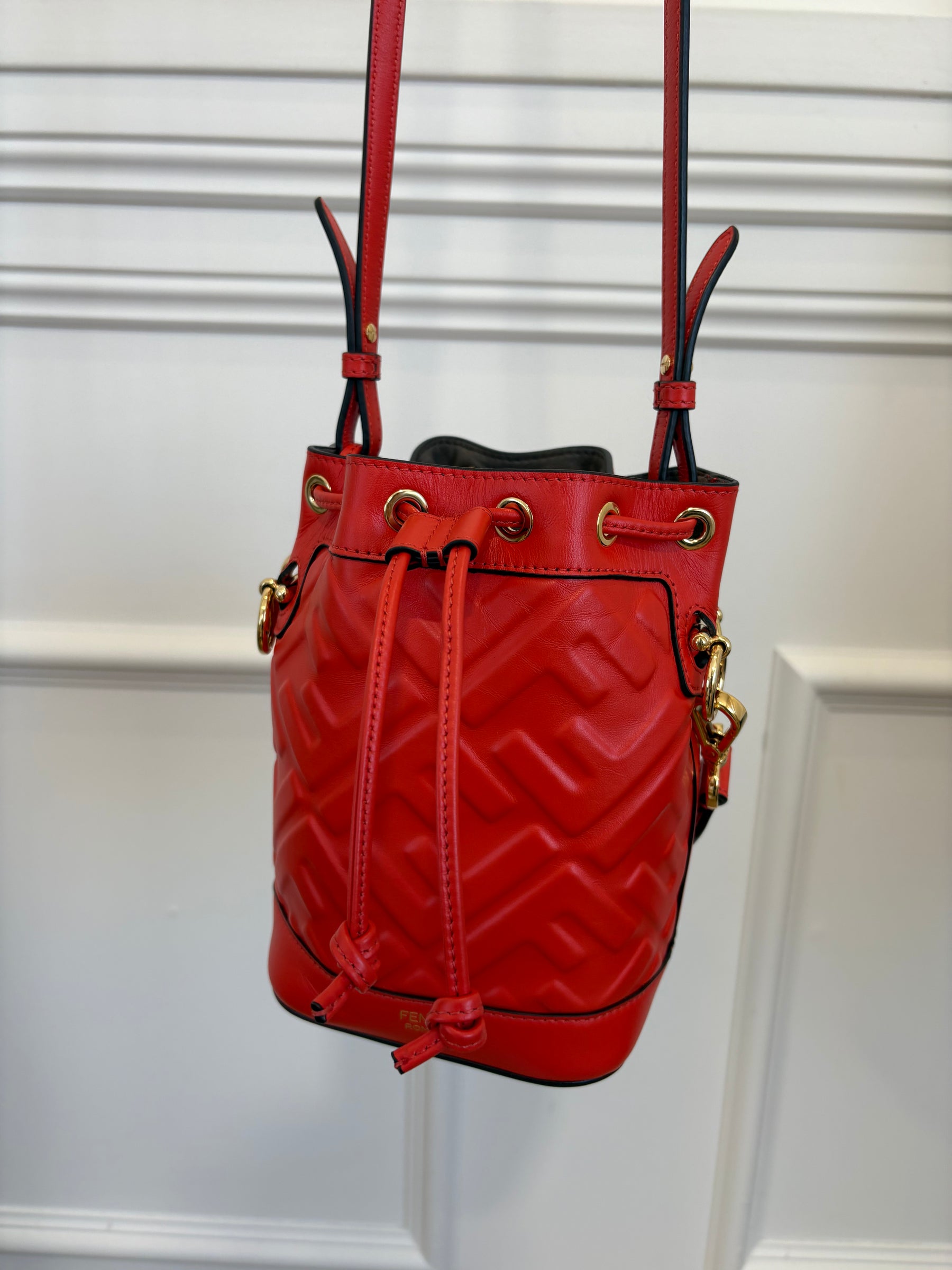 Fendi Lava Debossed Monogram Leather Mon Tressor Bucket Bag