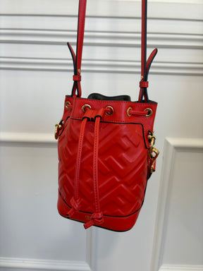 Fendi Lava Debossed Monogram Leather Mon Tressor Bucket Bag