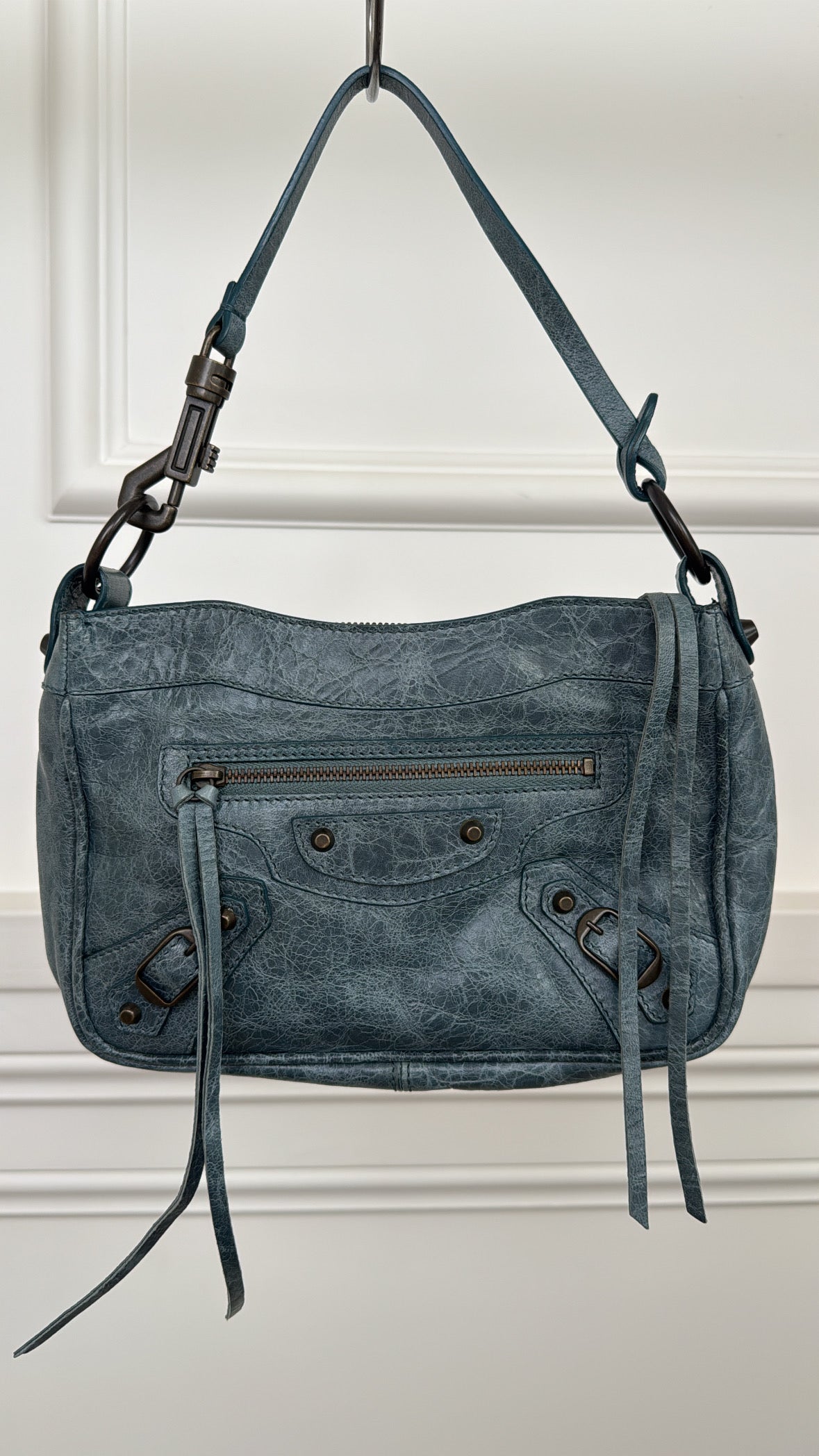 Balenciaga Hip Leather Handbag Dusty Blue
