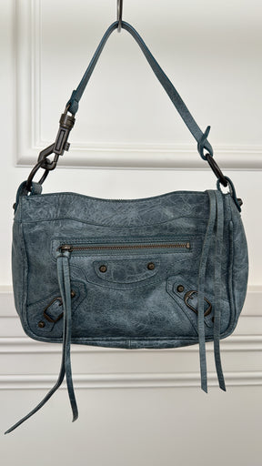 Balenciaga Hip Leather Handbag Dusty Blue